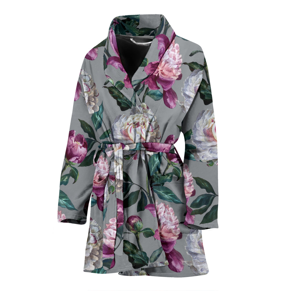 Peony Pattern Print Design PE01 Women Bathrobe