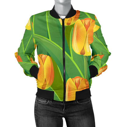Tulip Orange Pattern Print Design TP07 Women Bomber Jacket