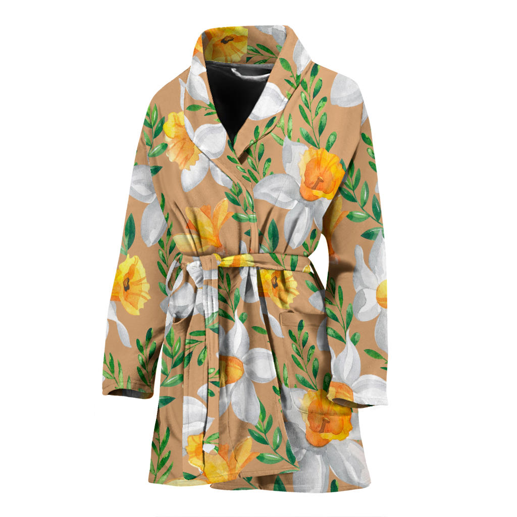 Daffodils Pattern Print Design DF04 Women Bathrobe