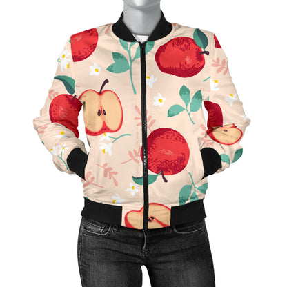 Apple Pattern Print Design AP06 Women Bomber Jacket