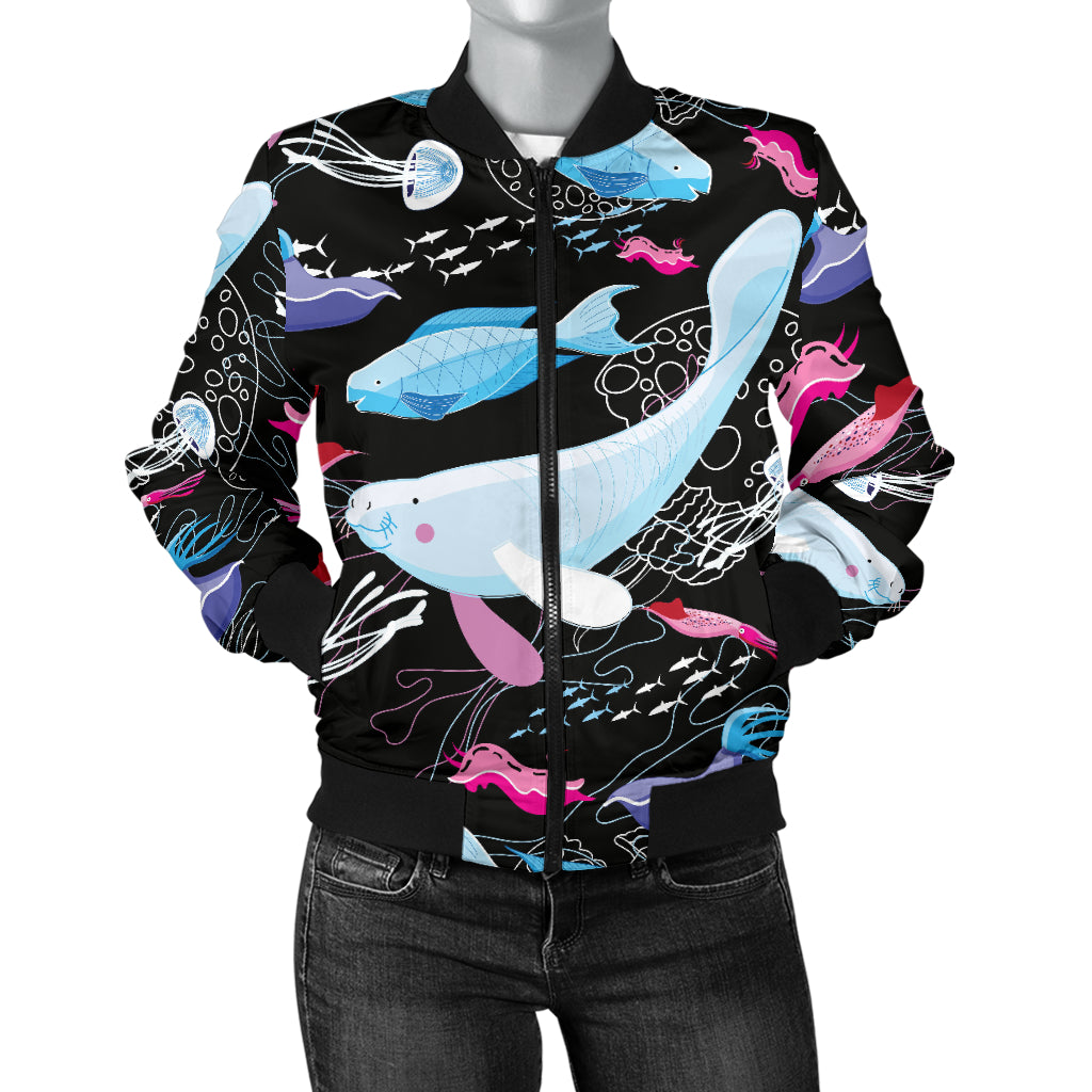 Manatee Pattern Print Design 02 Women's Bomber Jacket