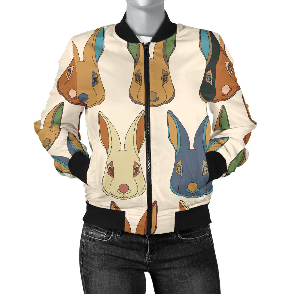 Rabbit Pattern Print Design RB04 Women Bomber Jacket