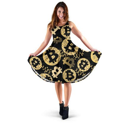 Bitcoin Pattern Print Design DO06 Midi Dress