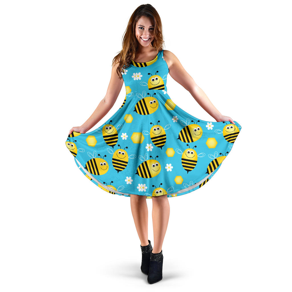 Bee Pattern Print Design BEE06 Midi Dress