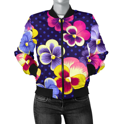 Pansy Pattern Print Design PS04 Women Bomber Jacket