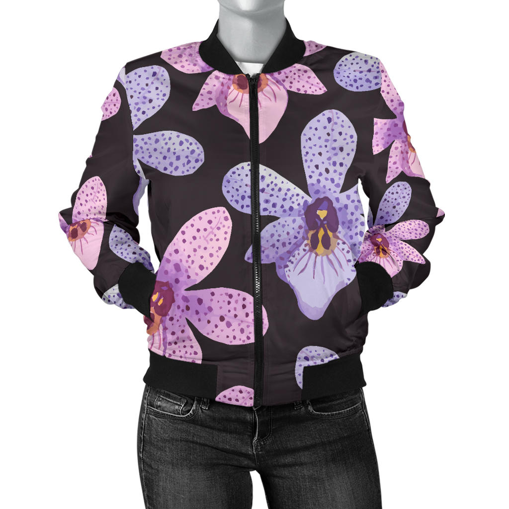 Orchid Pattern Print Design OR08 Women Bomber Jacket