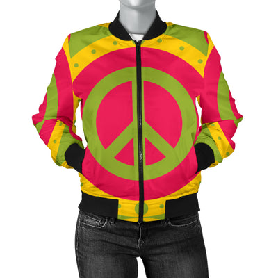 Peace Sign Pattern Print Design A01 Women's Bomber Jacket