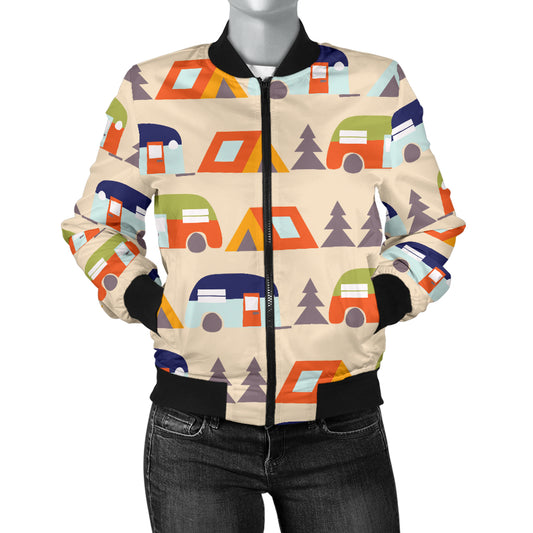 Camper Tent Pattern Print Design 03 Women's Bomber Jacket