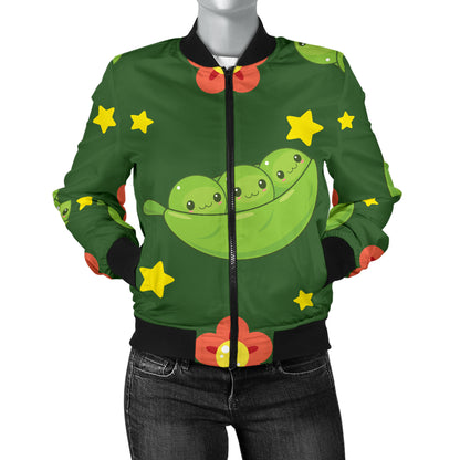 Peas Pattern Print Design A01 Women's Bomber Jacket