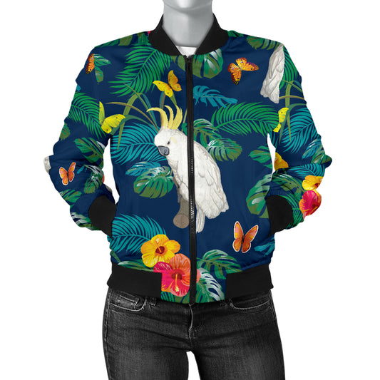 Cockatoo Tropical Pattern Print Design 02 Women's Bomber Jacket