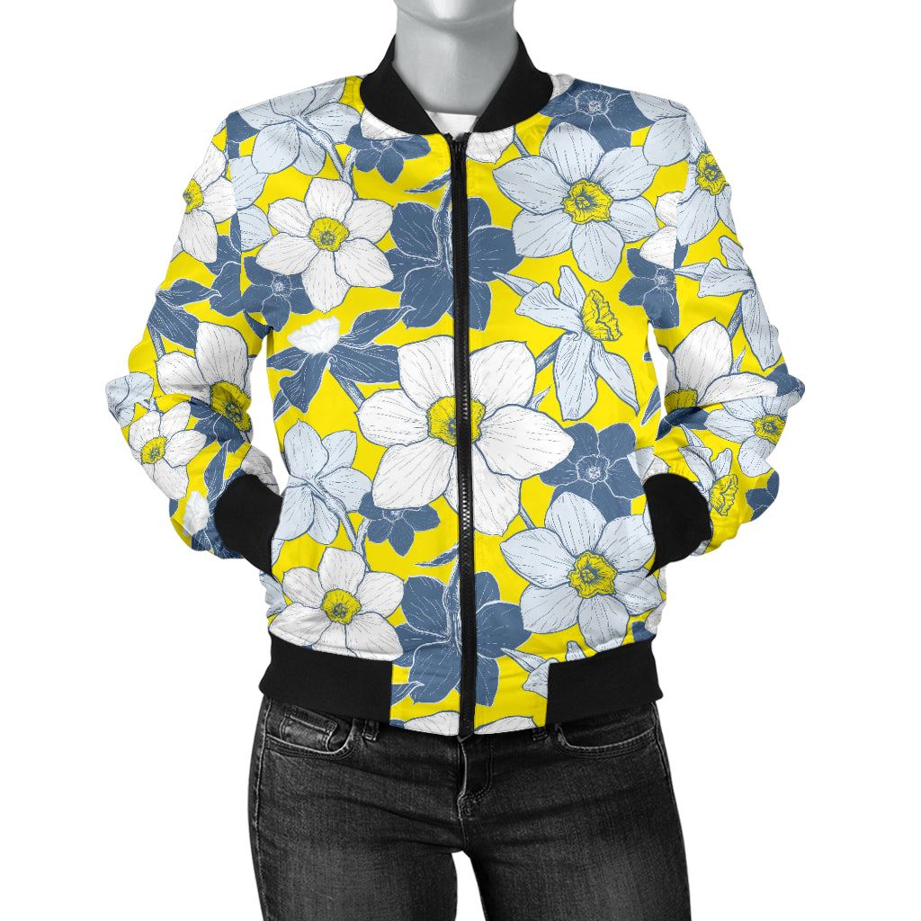 Daffodils Pattern Print Design 01 Women's Bomber Jacket