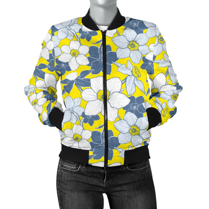Daffodils Pattern Print Design 01 Women's Bomber Jacket