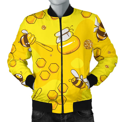 Bee Pattern Print Design BEE01 Men Bomber Jacket