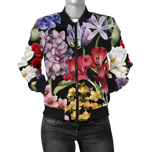 Summer Floral Pattern Print Design SF04 Women Bomber Jacket