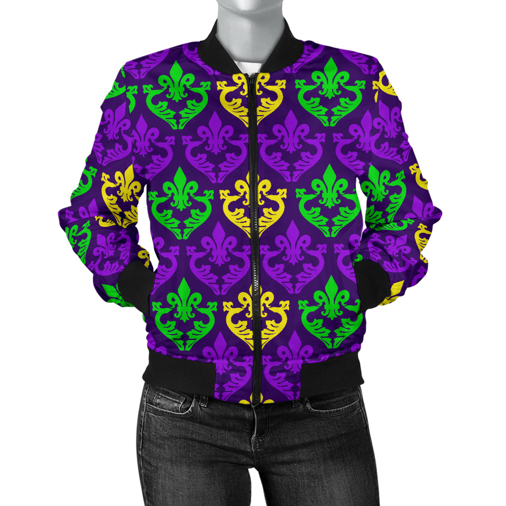 Mardi Gras Pattern Print Design 02 Women's Bomber Jacket