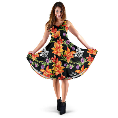 Tropical Flower Pattern Print Design TF02 Midi Dress