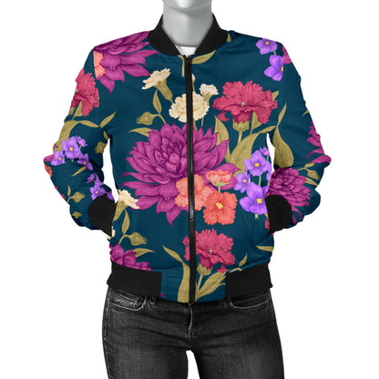 Dahlia Pattern Print Design DH01 Women Bomber Jacket
