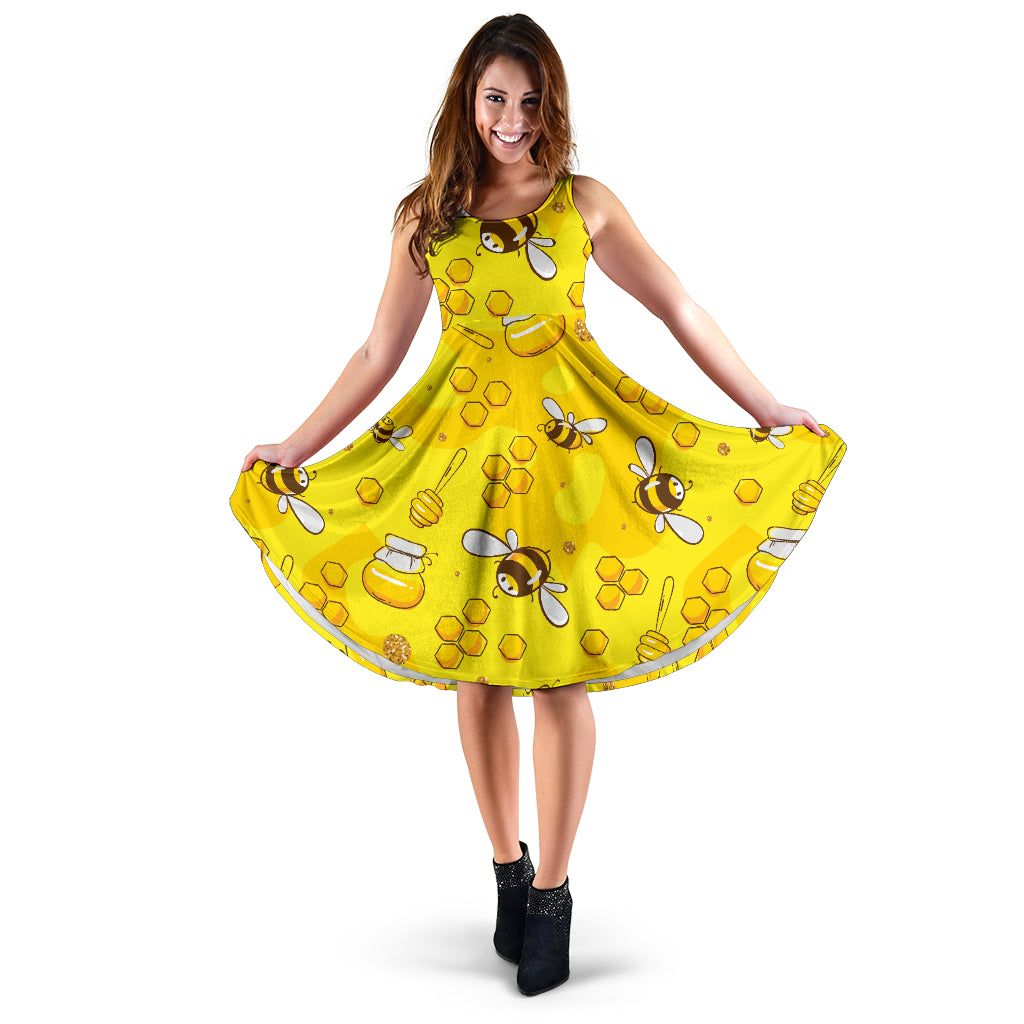 Bee Pattern Print Design BEE01 Midi Dress