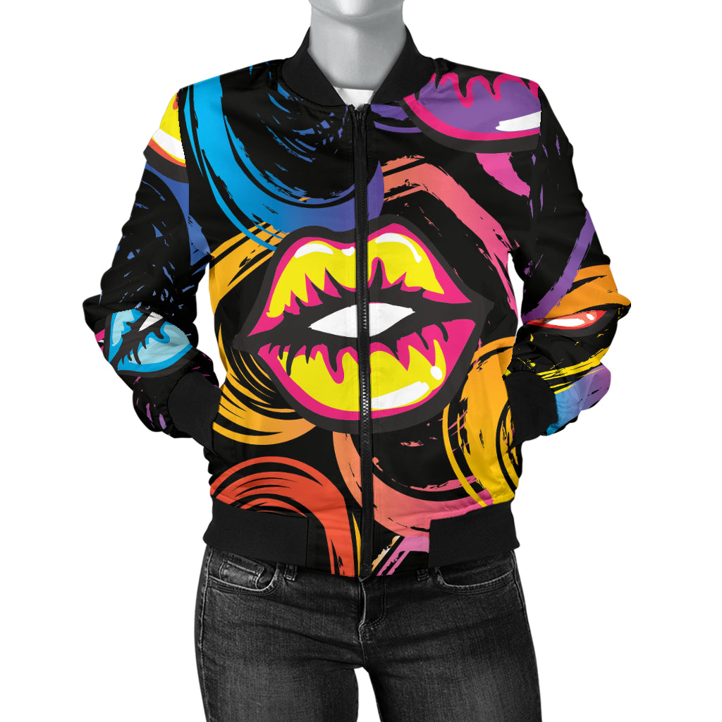 Pop Art Lip Pattern Print Design A03 Women's Bomber Jacket