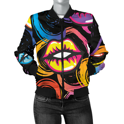 Pop Art Lip Pattern Print Design A03 Women's Bomber Jacket