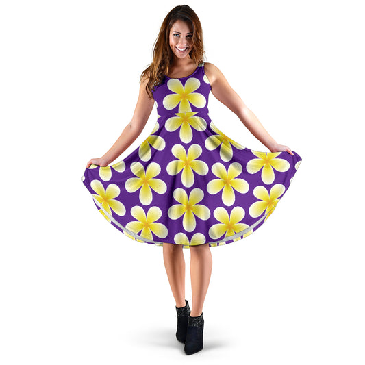 Yellow Plumeria Pattern Print Design PM05 Midi Dress