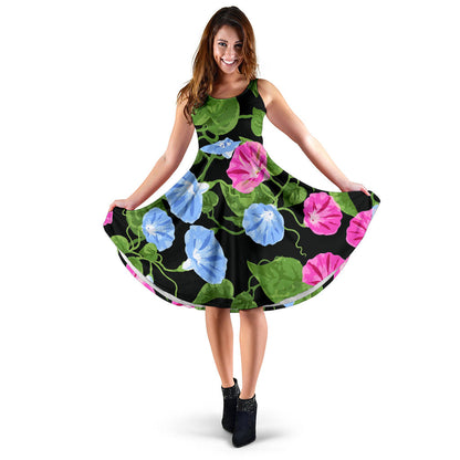 Morning Glory Pattern Print Design MG04 Midi Dress