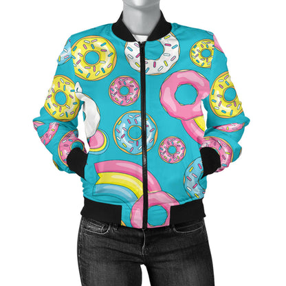 Donut Pattern Print Design DN013 Women Bomber Jacket