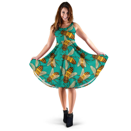 Bee Pattern Print Design BEE04 Midi Dress