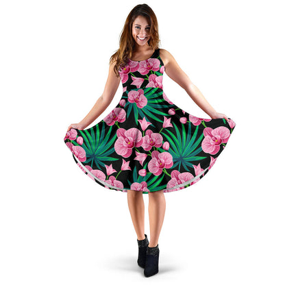 Orchid Pink Pattern Print Design OR06 Midi Dress
