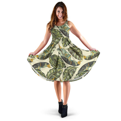 Banana Leaf Pattern Print Design BL08 Midi Dress