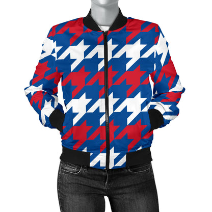 Patriotic Houndstooth Pattern Print Design A02 Women's Bomber Jacket