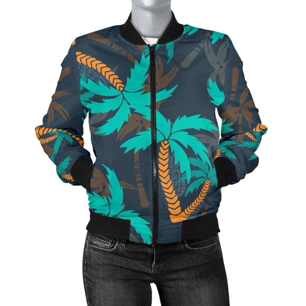 Palm Tree Pattern Print Design PT01 Women Bomber Jacket