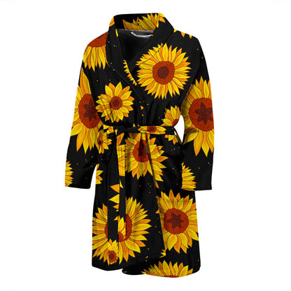Sunflower Pattern Print Design SF09 Men Bathrobe