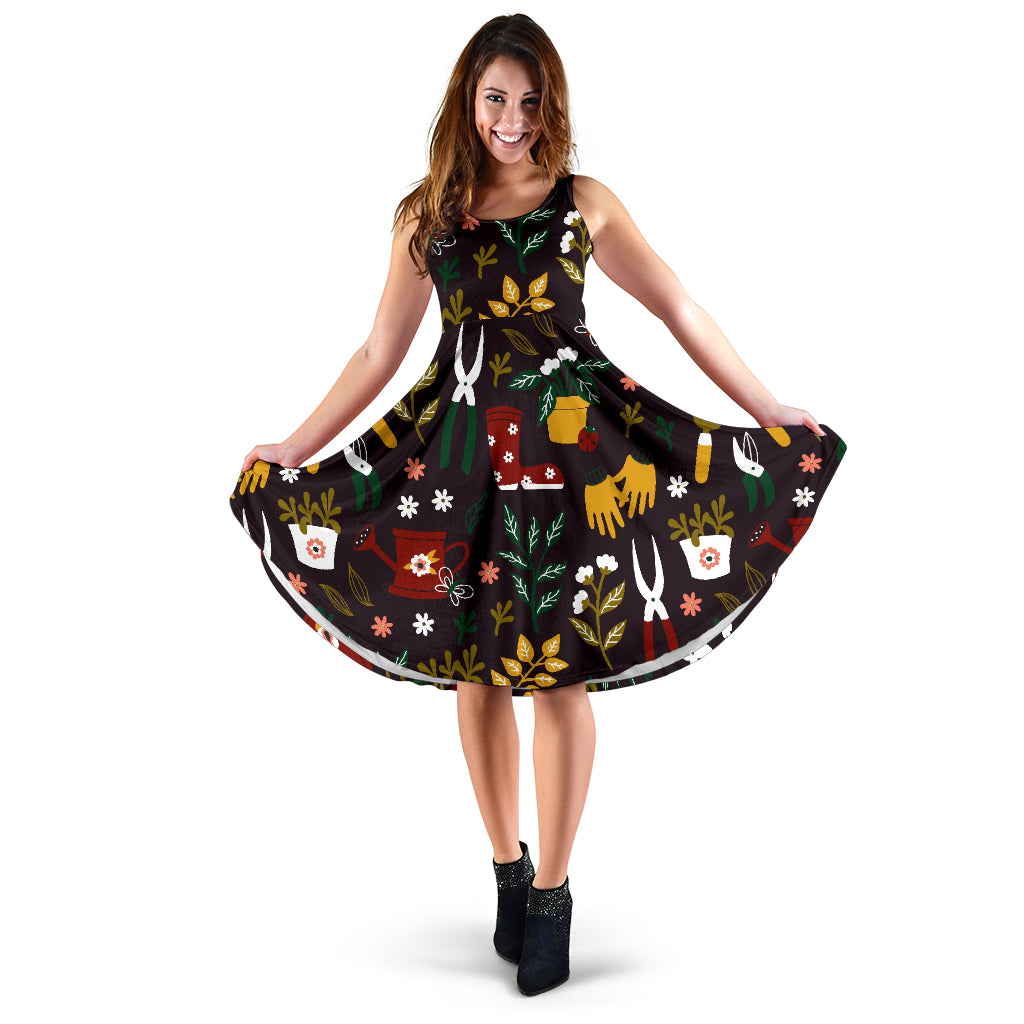 Gardening Pattern Print Design G05 Midi Dress