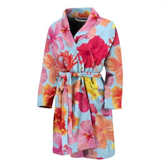 Hibiscus Pattern Print Design HB020 Men Bathrobe
