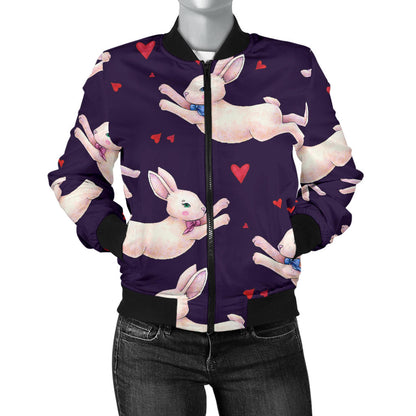 Rabbit Pattern Print Design RB016 Women Bomber Jacket
