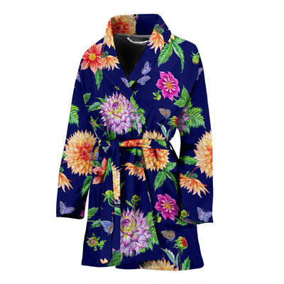 Dahlia Pattern Print Design DH010 Women Bathrobe