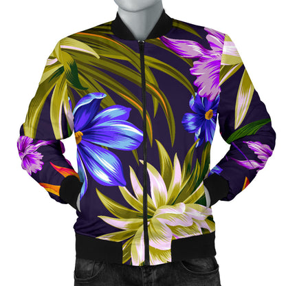 Water Lily Pattern Print Design WL08 Men Bomber Jacket