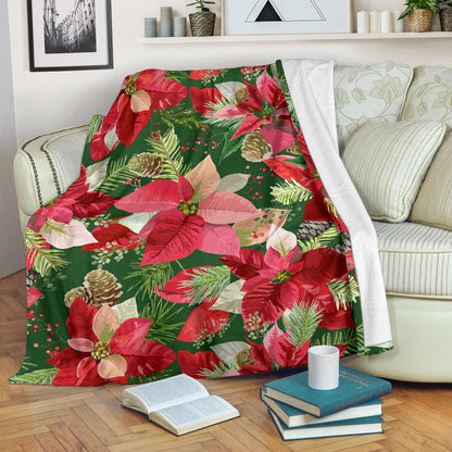 Poinsettia Pattern Print Design POT03 Fleece Blanket