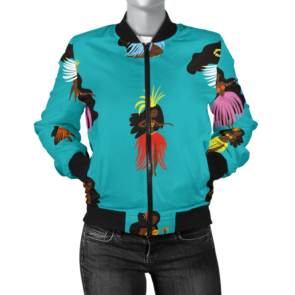 Hula Dancers Pattern Print Design 04 Women's Bomber Jacket