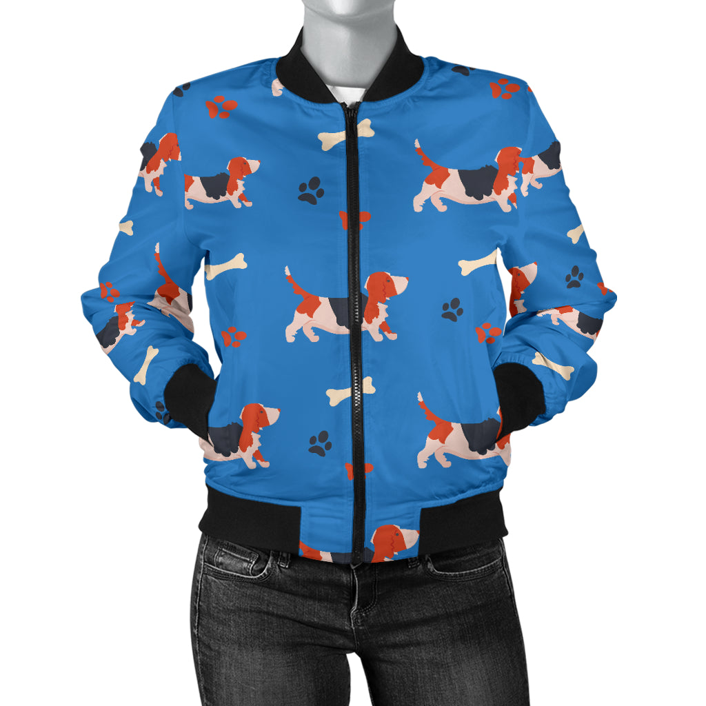 Basset Hound Pattern Print Design 02 Women's Bomber Jacket
