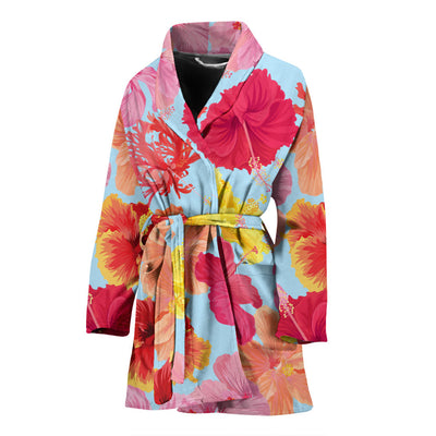 Hibiscus Pattern Print Design HB020 Women Bathrobe