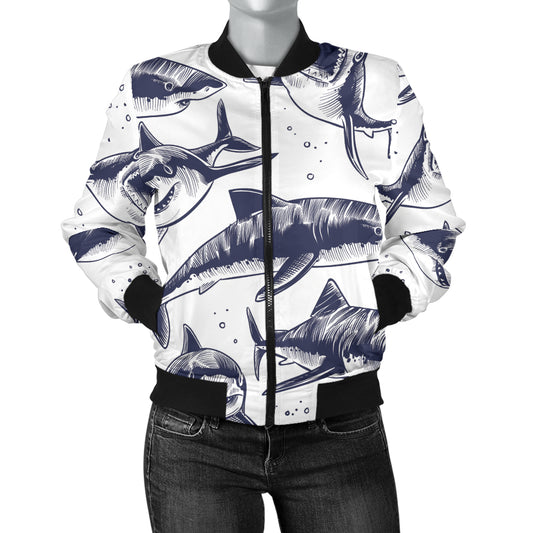 Great White Shark Pattern Print Design 02 Women's Bomber Jacket