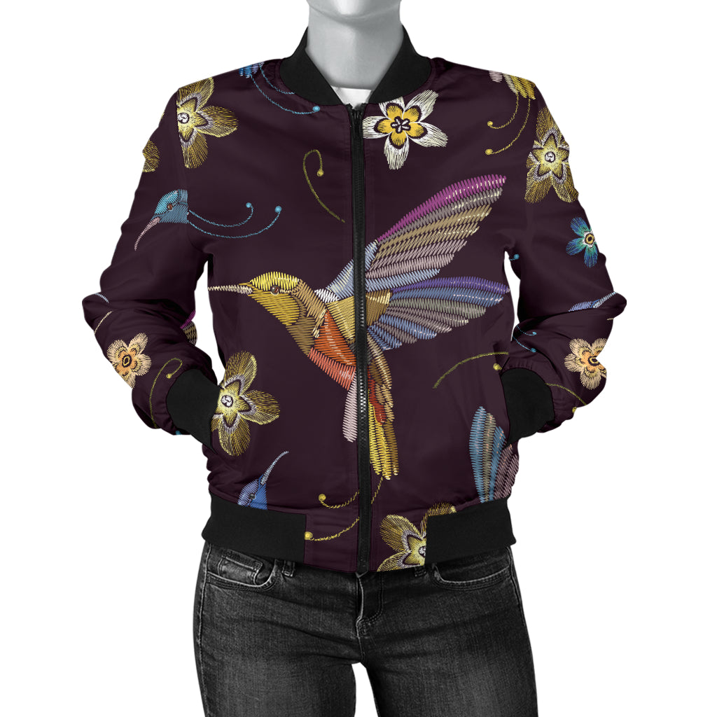 Hummingbird Pattern Print Design 04 Women's Bomber Jacket