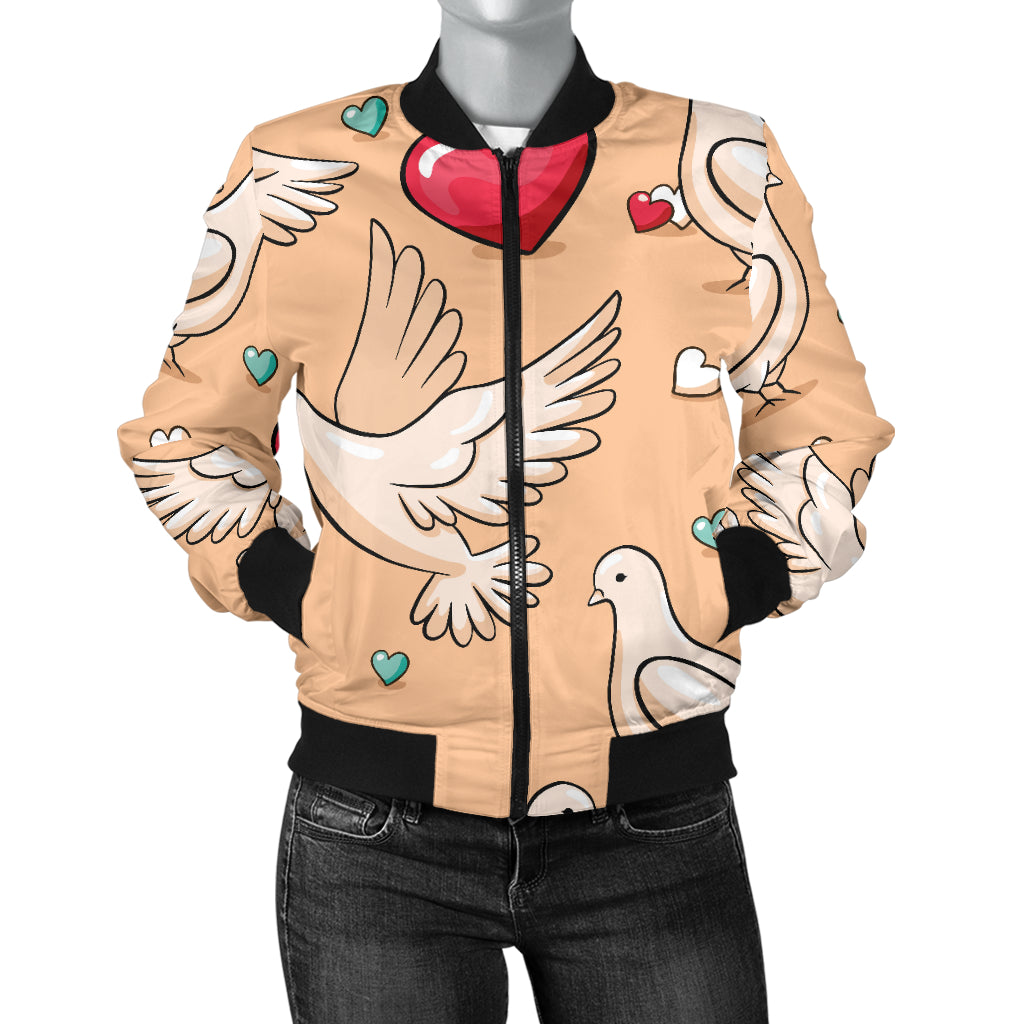 Pigeon Heart Pattern Print Design 04 Women's Bomber Jacket