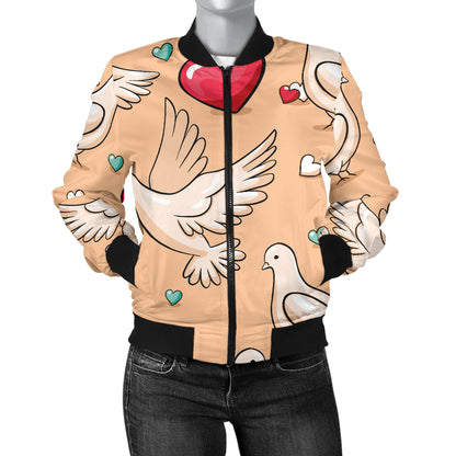 Pigeon Heart Pattern Print Design 04 Women's Bomber Jacket