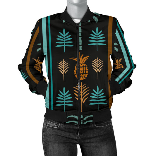 Hawaiian Themed Pattern Print Design H023 Women Bomber Jacket
