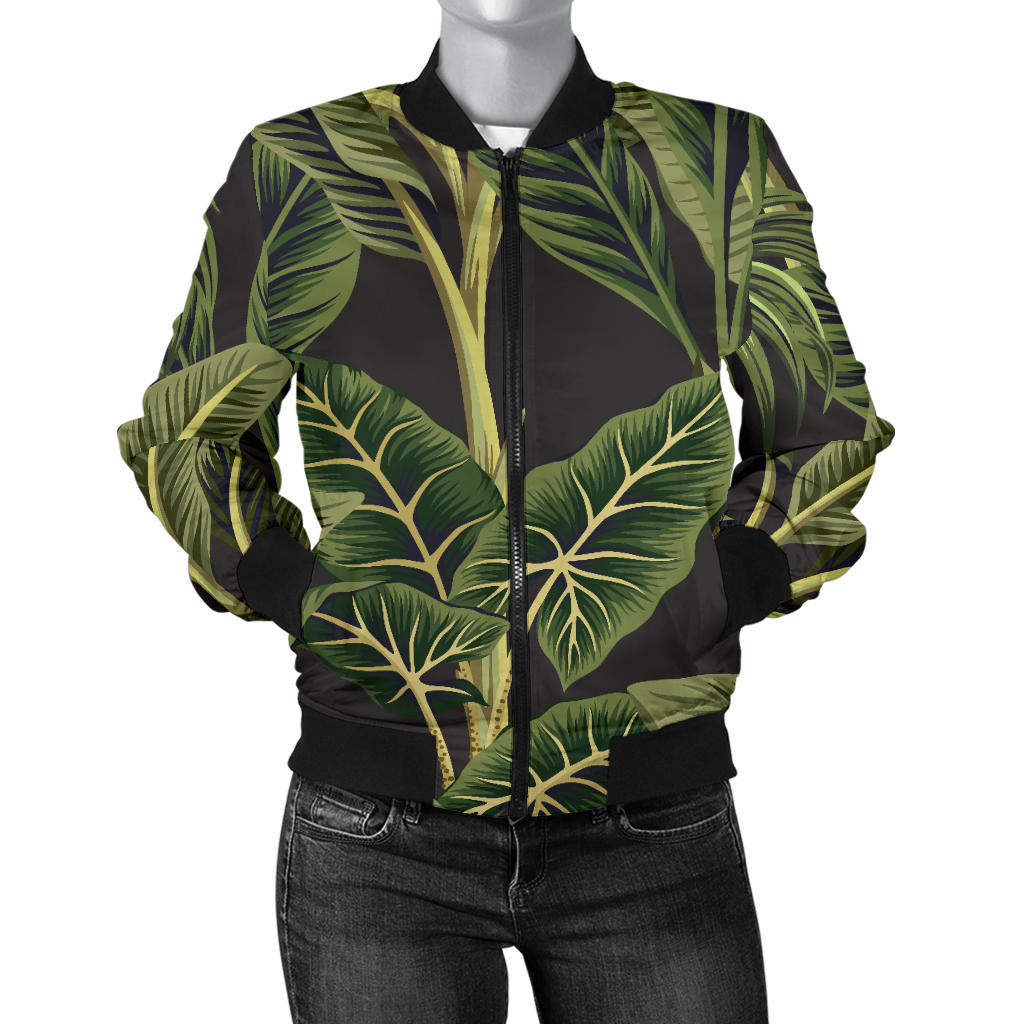 Banana Leaf Pattern Print Design BL04 Women Bomber Jacket