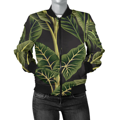 Banana Leaf Pattern Print Design BL04 Women Bomber Jacket