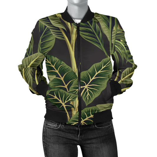 Banana Leaf Pattern Print Design BL04 Women Bomber Jacket